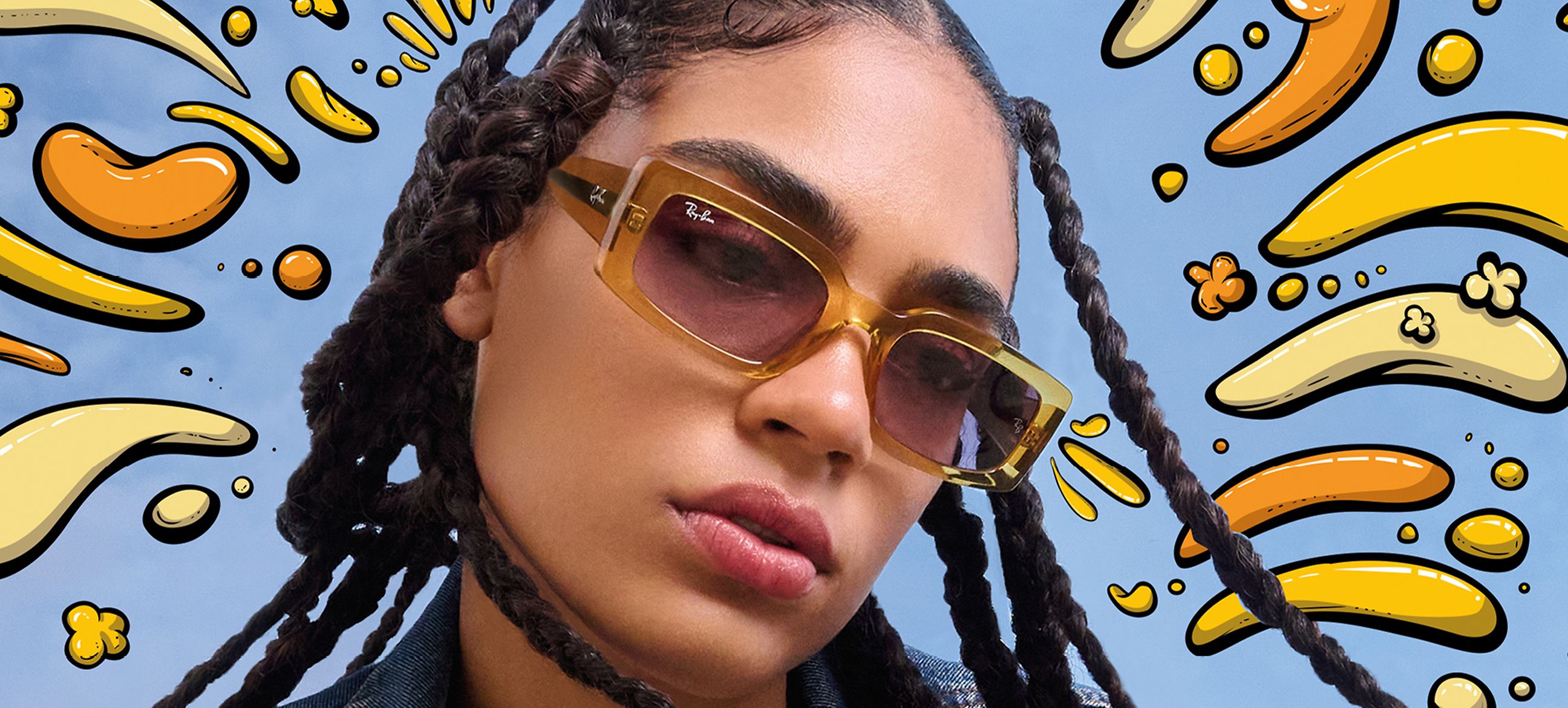 【美品】Ray Ban KILIANE BIO-BASED KEIJU KILIANE BIO-BASED Sunglasses in Transparent Yellow and Dark Violet