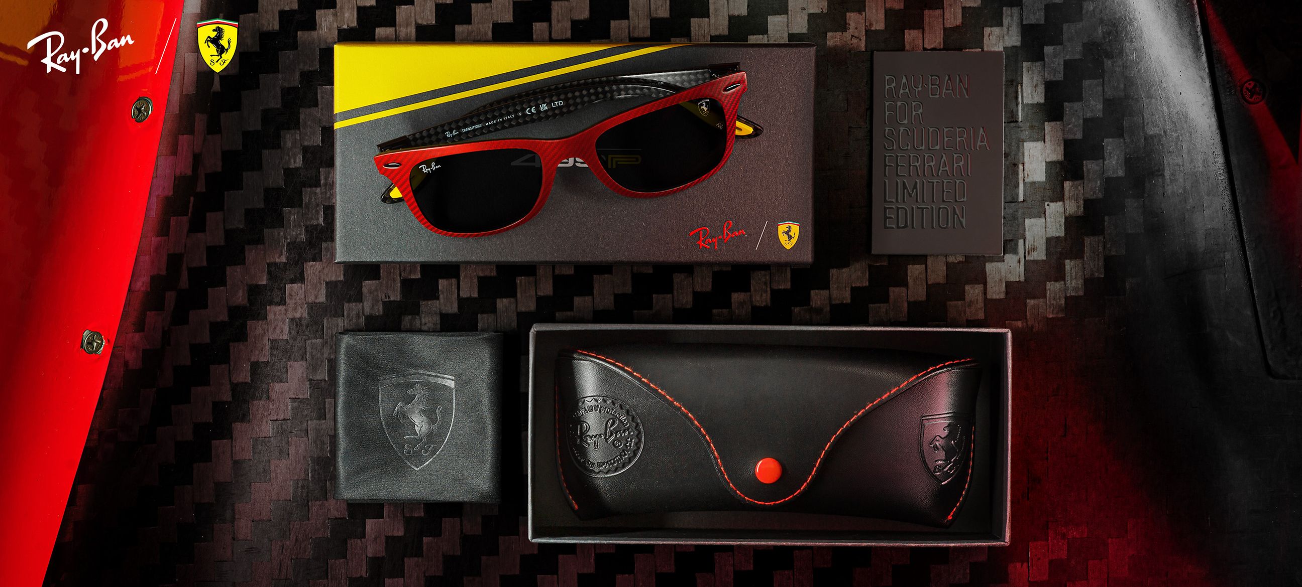 WAYFARER HYPERCARBON 499P SCUDERIA FERRARI Sunglasses Vermelho-escuro and Clear/Grey RB0499P | Ray-Ban® PT